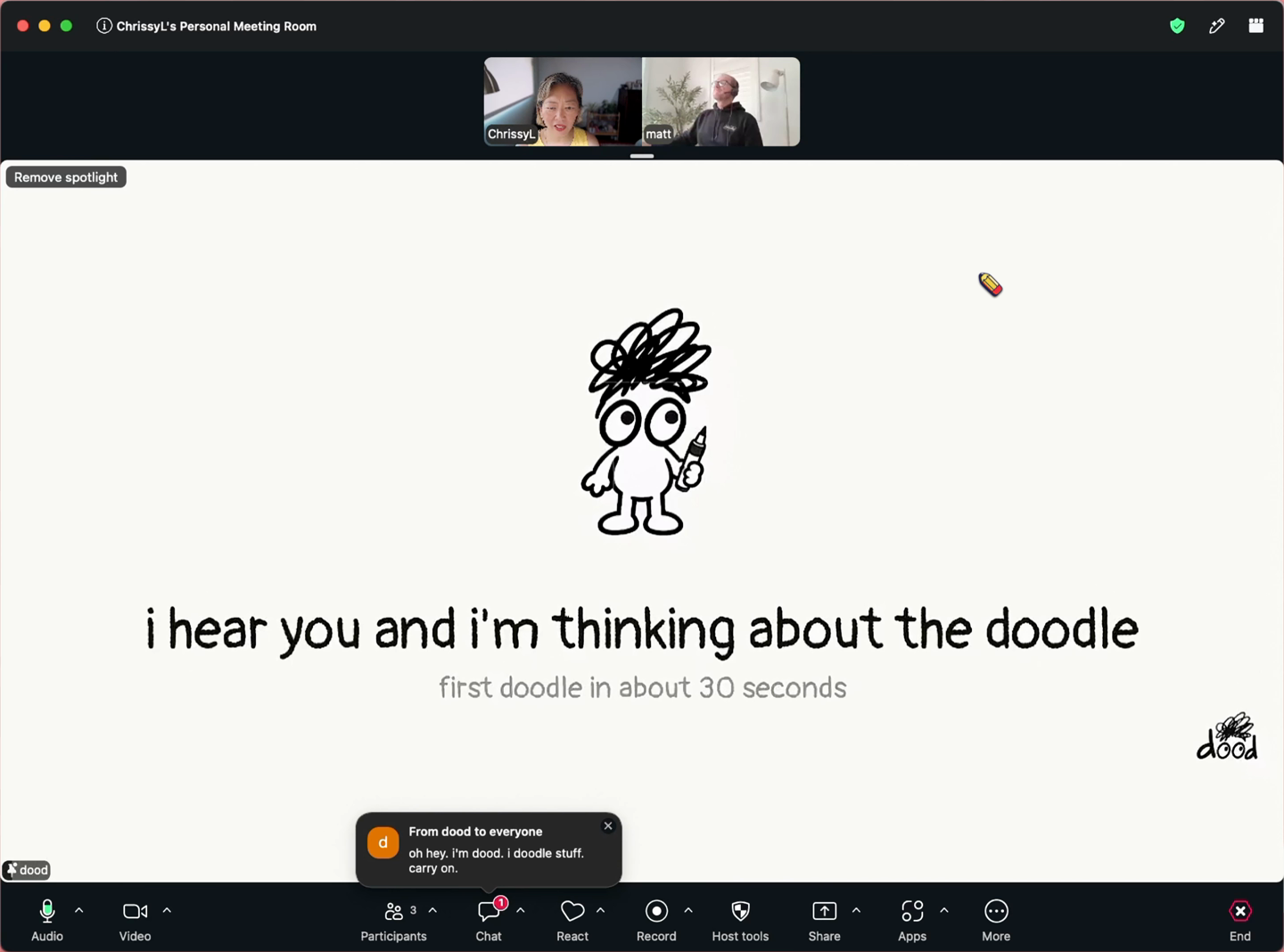 What everyone sees — Let dood into Zoom, Google Meet and Microsoft Teams